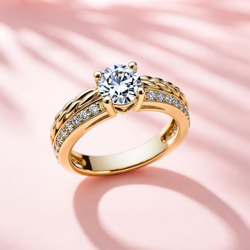 Sterling Silver 10K 14K 18K Gold Personalized Engraved 1-3 Carat Round Moissanite   Anniversary  Engagement Ring