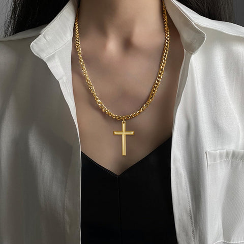 14K Gold Plated Cross Pendant Necklace Protection Jewelry Religious Gift