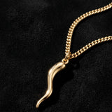 14K Gold  Plated Italian Horn Cornicello Pendant Necklace Lucky Talisman  Amulet Jewelry