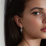 925 Sterling Silver Cross Hoop Earrings Minimalist Cross Dangle Huggie Cuff Earrings for Women Men