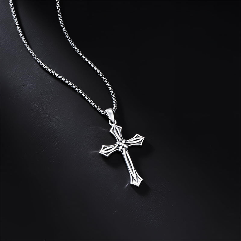 Sterling Silver Cross Religious Necklace for Men