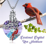 Urn Necklace Sterling Silver Heart Crystal Red Cardinal Memorial Keepsake Jewelry Pendant Christmas Gifts