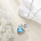 Sterling Silver Heart Birthstone Cat Pendant Necklace