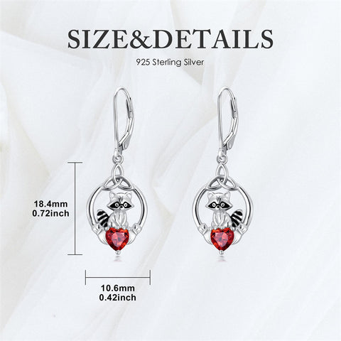 Sterling Silver Heart-Shaped Cubic Zircon Otter Cow Raccoon Leverback Earrings