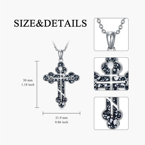 Sterling Silver Russian Eastern Orthodox Cross Pendant Necklace