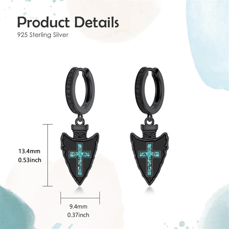 Sterling Silver Feather Arrowhead Axe Hoop Earrings