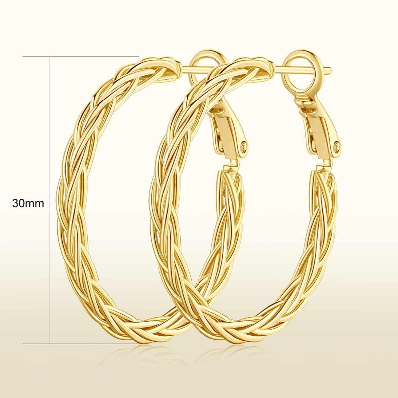 14K Gold Plated Thick Twisted Hoop Earrings for Women