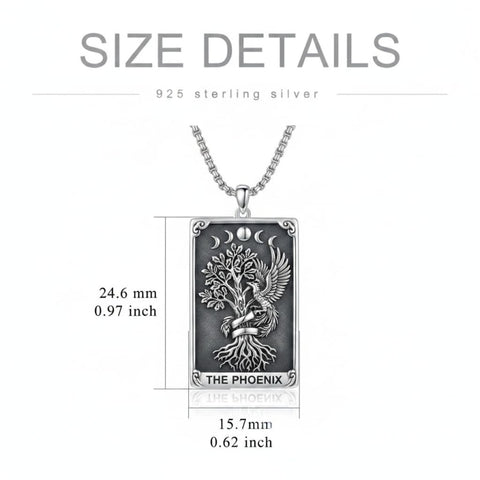 Sterling Silver Tarot Card Pendant  Necklace for Men Gothic Amulet Jewelry