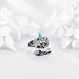 S925 Sterling Silver Turquoise Dragonfly/Highland Cow Spoon Ring Oxidized Wrap Ring  Gifts for Women Girls