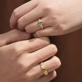 Sterling Silver  10K 14K 18K Gold Personalized Engraved 1 Carat Moss Agate Matching Rings for Couples