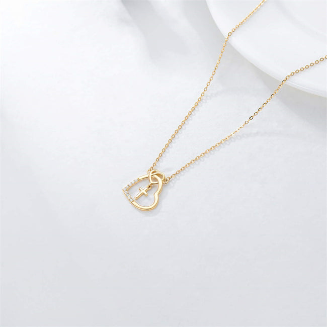 14K Real Gold Heart Necklace for Women,God in My Heart Faith Hope  Love,Yellow/White Gold Cross Heart Pendant Necklace with Cubic Zirconia