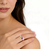 10K 14K 18K Gold Square Shaped Personalized 1-5 Birthstone  Family Mother's Ring Anniversary Ring for Women
