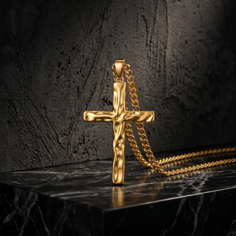 Cross Pendant Necklace for Men 14K Gold Plated Minimalist Christian Jewelry Religious Gift