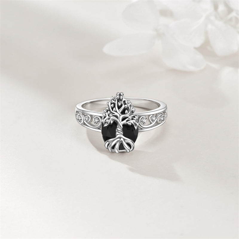 Sterling Silver Vintage Flower Rose Flower Tree Tree of Life Ring for Women
