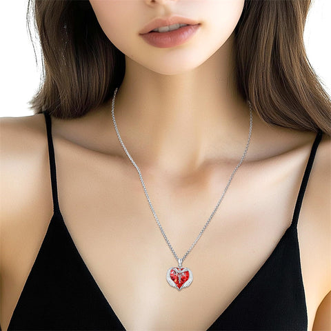 Sterling Silver Crystal Guardian Angel Caduceus Pendant Necklace