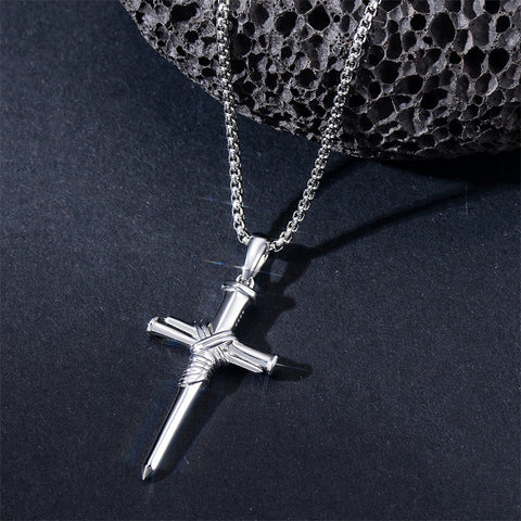 Sterling Silver 3 Nail Cross Pendant Necklace for Men