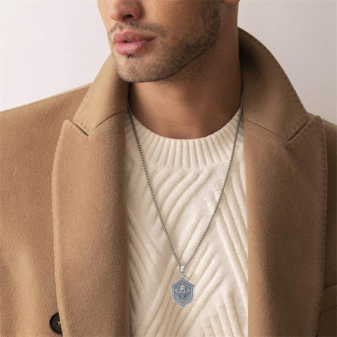 Sterling Silver Viking Raven Bear Odin Wolf Pendant Necklace for Men