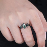 Sterling Silver 10K 14K 18K Gold Natural Leaf  Moss Agate Engagement Anniversary Couple Ring Sets