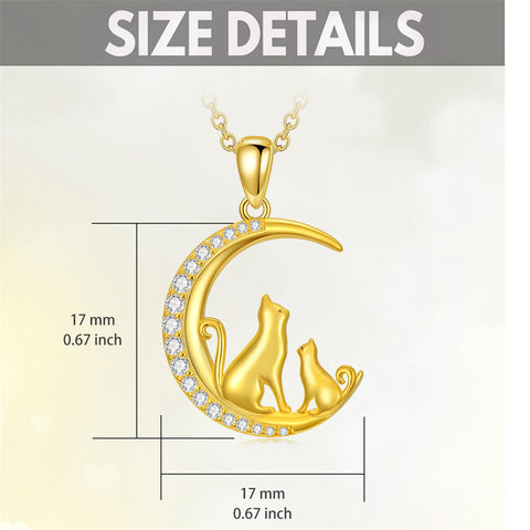 14K Gold Moon Cat Dog Rabbit Pendant Necklace