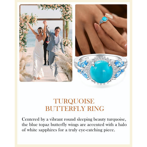 Sterling Silver Cushion Marquise Pear Round Oval Cut Turquoise Engagement Ring for Women