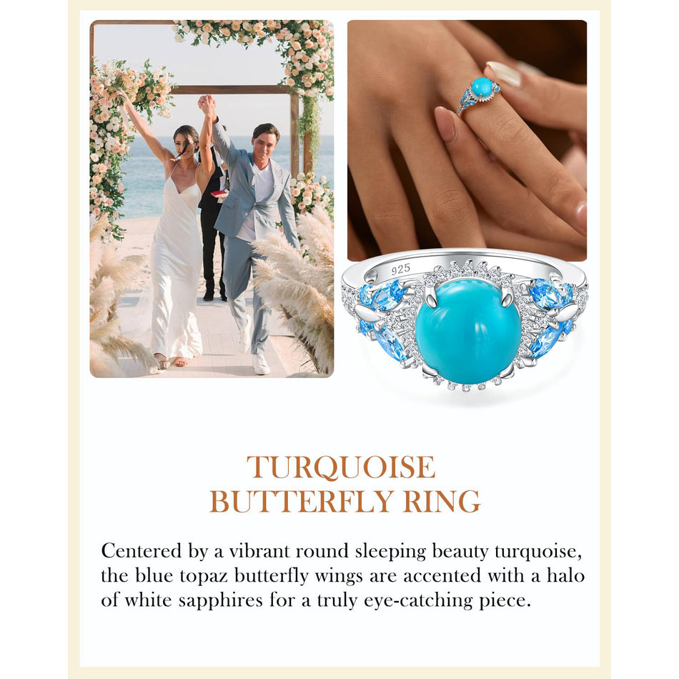 Sterling Silver Cushion Marquise Pear Round Oval Cut Turquoise Engagement Ring for Women