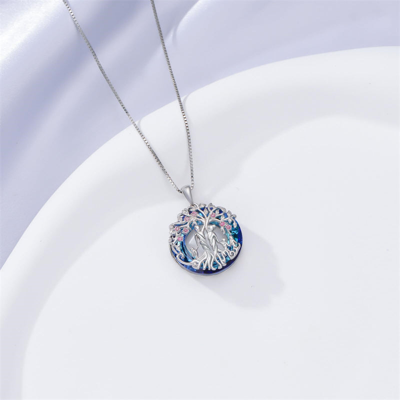 Sterling Silver Crystal Tree of Life Family Pendant Necklace for 1 to 5 Children