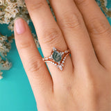 10K 14K 18K Gold Natural Moss Agate Ring Set Engagement Ring