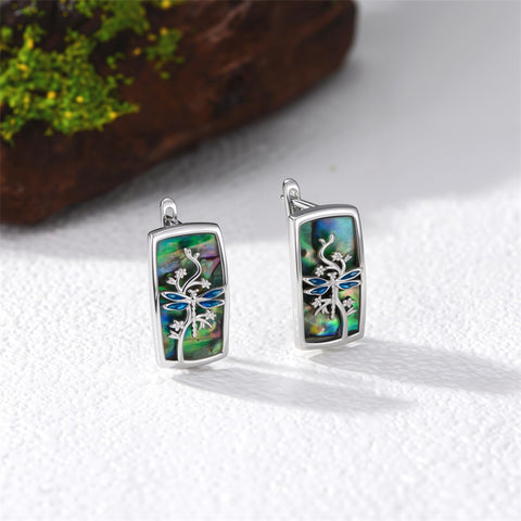 Sterling Silver Abalone Shell Mountain Cat Dog Fox Dragonfly Hummingbird Earring