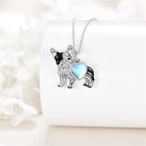 Sterling Silver Moonstone French Bulldog Yorkie Dog Pendant Necklace