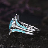 Sterling Silver 10K 14K 18K Gold Turquoise Engagement  Wedding Ring Set for Women