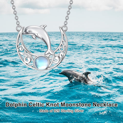 Sterling Silver Moonstone Celtic Knot Raccoon Otter Pig Dolphin Cow Pendant Necklace Birthday Mother's Day Gift
