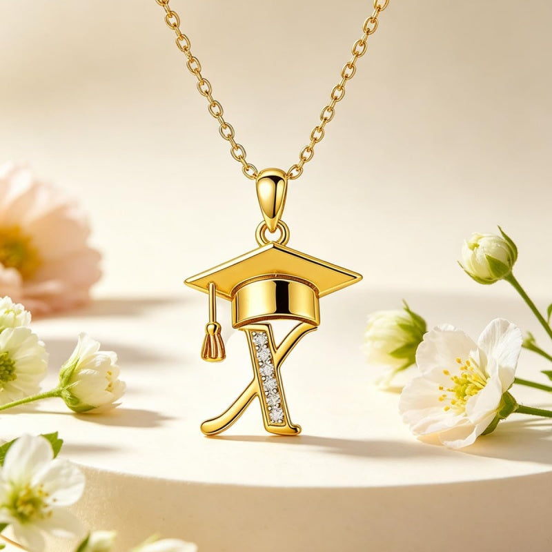 Initial  Graduation 14K Gold Plated Inspiring Grad Pendant Necklace Graduations Jewelry Gifts