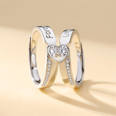 Copper Cubic Zirconia Cubic Adjustable Matching Couple Rings