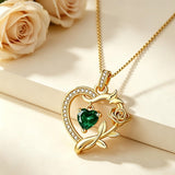 14K  Gold Plated Birthstone Rose Butterfly Pendant Necklace Everyday Jewelry Birthday Christmas Gift