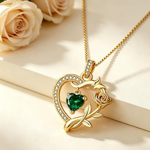 14K  Gold Plated Birthstone Rose Butterfly Pendant Necklace Everyday Jewelry Birthday Christmas Gift
