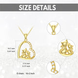 14K Gold 5A Cubic Zircon Cat Heart Pendant Necklace