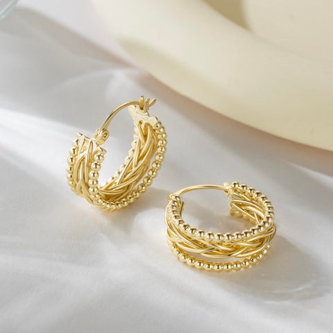 14K Gold Plated Twisted Chunky Hoop  Earrings for Women