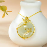 14K Gold Plated Natural Jade Hummingbird Cat Dragonfly Butterfly Bee Pendant Necklace for Women