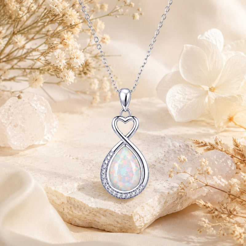 Sterling Silver Teardrop Gemstone Rose Butterfly Infinity Heart Necklace for Women