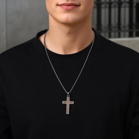 14K Gold Plated Wooden Cross Necklace Jewelry Gift for Him