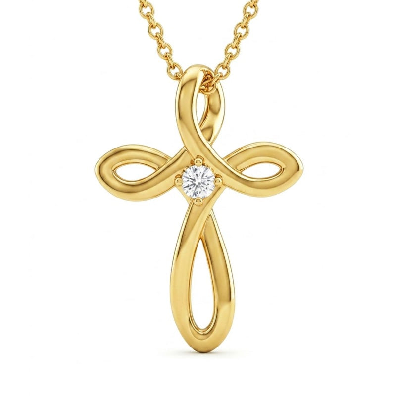 14K Gold Plated Cubic Zircon Infinity  Cross Necklace for Women Faith Jewelry