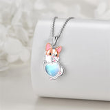 Sterling Silver Moonstone French Bulldog Yorkie Dog Pendant Necklace