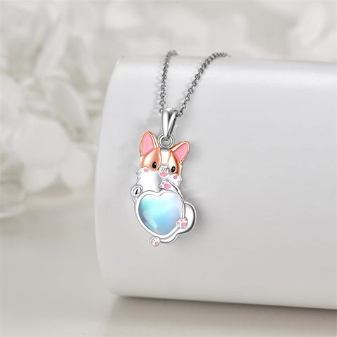 Sterling Silver Moonstone French Bulldog Yorkie Dog Pendant Necklace