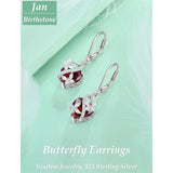 Sterling Silver Heart Birthstone Butterfly Leverback Earrings