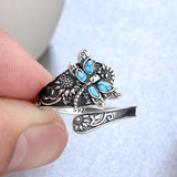 S925 Sterling Silver Turquoise Dragonfly/Highland Cow Spoon Ring Oxidized Wrap Ring  Gifts for Women Girls