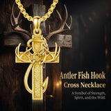 14K Gold Plated Cross Pendant Necklace for Men Religious Jewelry Christian Gift