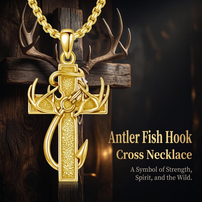 14K Gold Plated Cross Pendant Necklace for Men Religious Jewelry Christian Gift