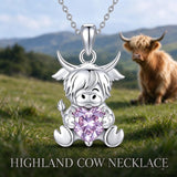 Sterling Silver Birthstone Highland Cow Pendant Necklace Birthday Christmas Gift