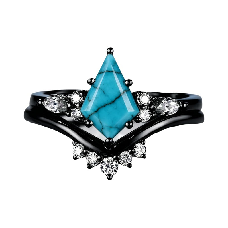 Sterling Silver Personalized Engraved 1-3CT Turquoise Engagement  Wedding Promise Ring Set for Her