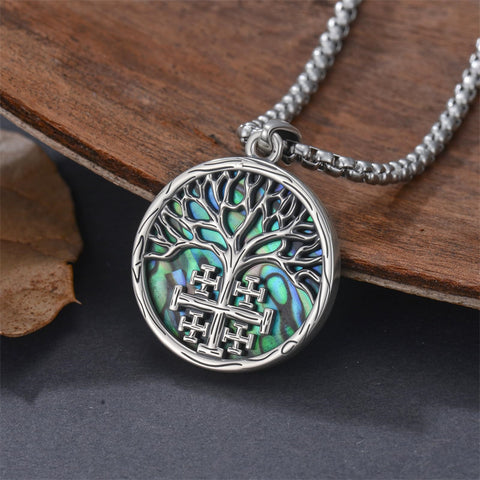 Sterling Silver Jerusalem Tree of Life Cross Religious Pendant Necklace